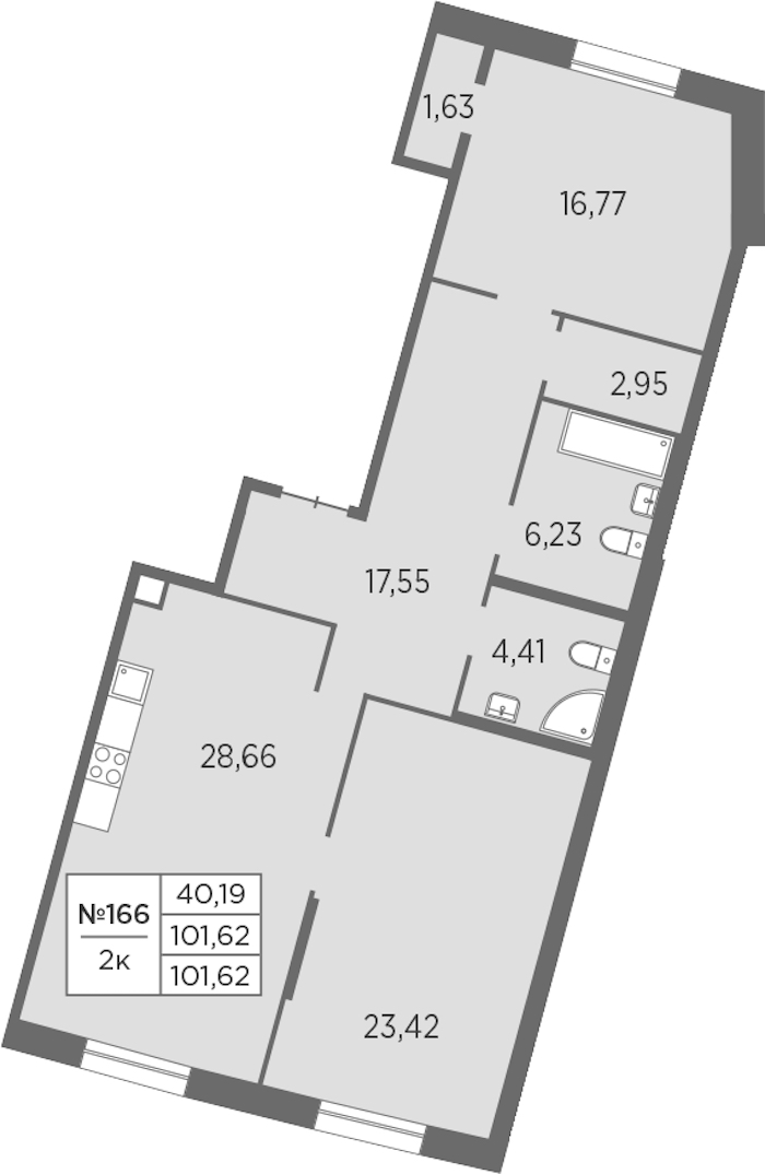 2-комнатная квартира 101.62 м², 2/7 эт., ЖК «Северная Корона»